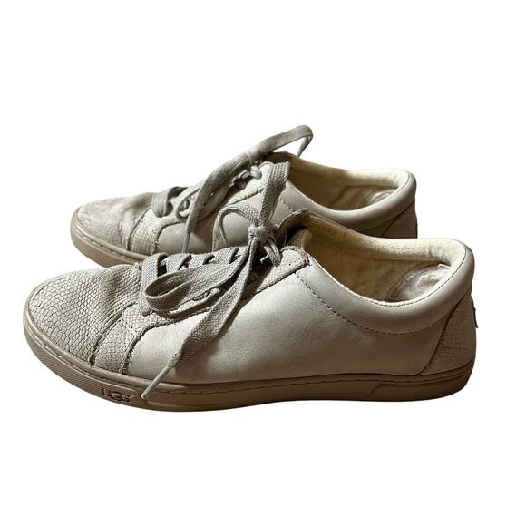 UGG Karine Snake Women's Lace up Leather Sneakers Size US 7 EU 28 Beige - Picture 1 of 11